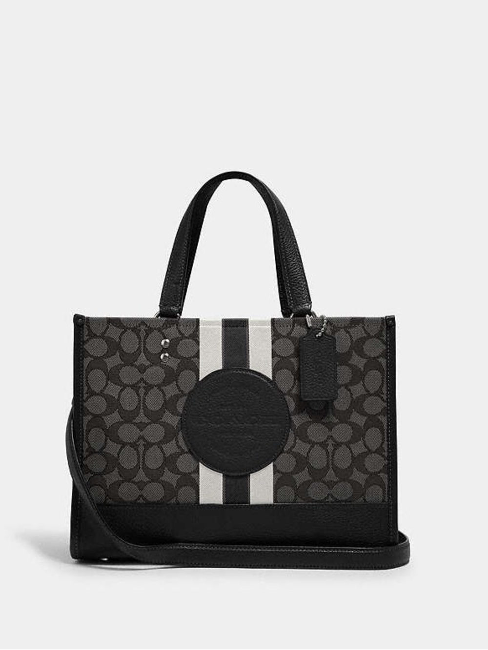 COACH Black Signature Canvas Stripe Tote